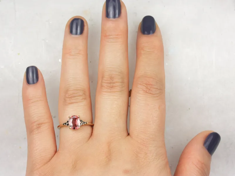 1.35ct Ready to Ship Marlow 14kt Gold Rustic Rose Red Sapphire Black Diamond Cluster Ring vy 7