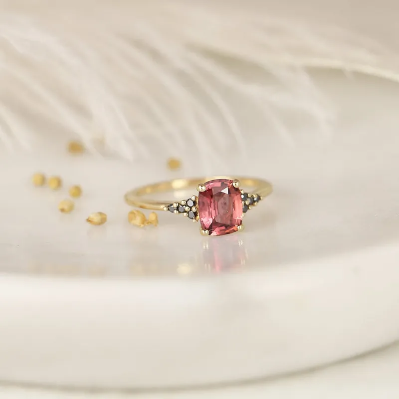 1.35ct Ready to Ship Marlow 14kt Gold Rustic Rose Red Sapphire Black Diamond Cluster Ring sapphire engagement ring