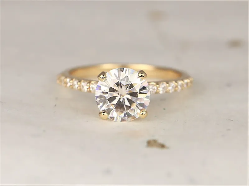 2ct Ready To Ship Sabrina 8mm 14kt Gold Moissanite Diamond Hidden Halo Round Solitaire Ring view 5