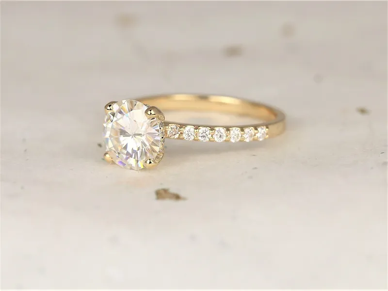 2ct Ready To Ship Sabrina 8mm 14kt Gold Moissanite Diamond Hidden Halo Round Solitaire Ring view 4