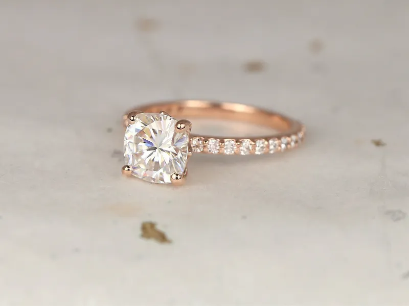 2cts Hallie 7.5mm 14kt Gold Moissanite Diamonds Art Deco Solitaire Ring vy 3