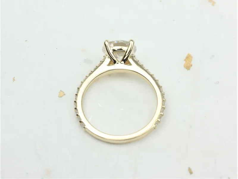 2ct Selma 8mm 14kt Gold Moissanite Diamond Cathedral Pave Round Solitaire Ring vy 5
