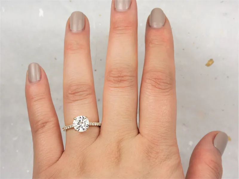 2ct Selma 8mm 14kt Gold Moissanite Diamond Cathedral Pave Round Solitaire Ring vy 2