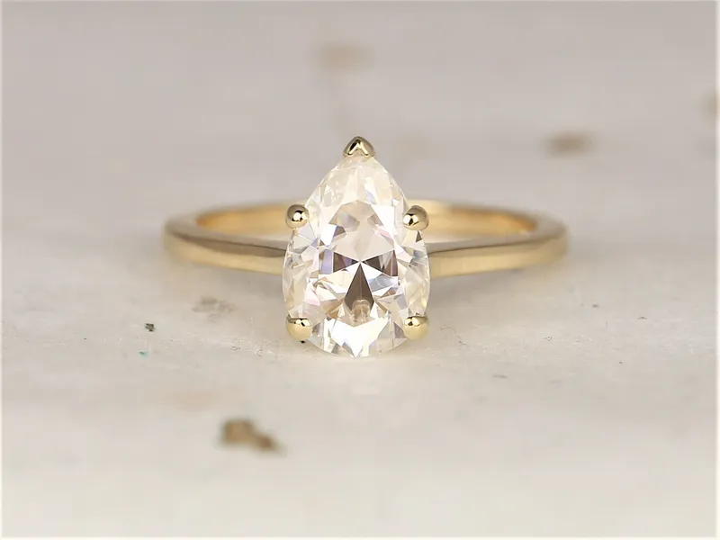2ct Dallas 10x7mm 14kt Gold Forever One Moissanite Minimalist Dainty Pear Solitaire Engagement Ring,Anniversary Gift vy 3