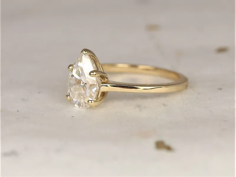 2ct Dallas 10x7mm 14kt Gold Forever One Moissanite Minimalist Dainty Pear Solitaire Engagement Ring,Anniversary Gift vy 2