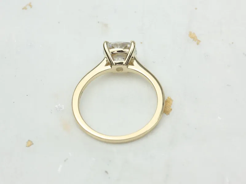 2ct Delta 7.5mm 14kt Gold Moissanite Minimalist Cathedral Cushion Solitaire Ring vy 5