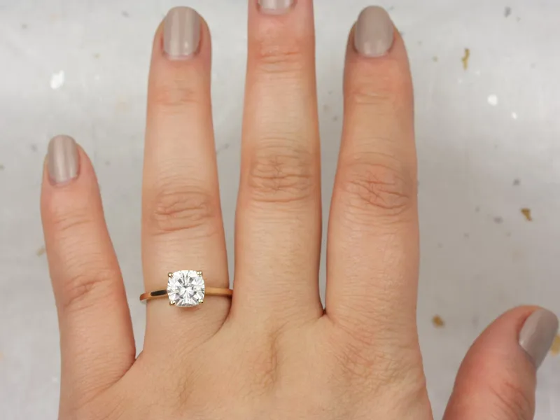 2ct Delta 7.5mm 14kt Gold Moissanite Minimalist Cathedral Cushion Solitaire Ring vy 2