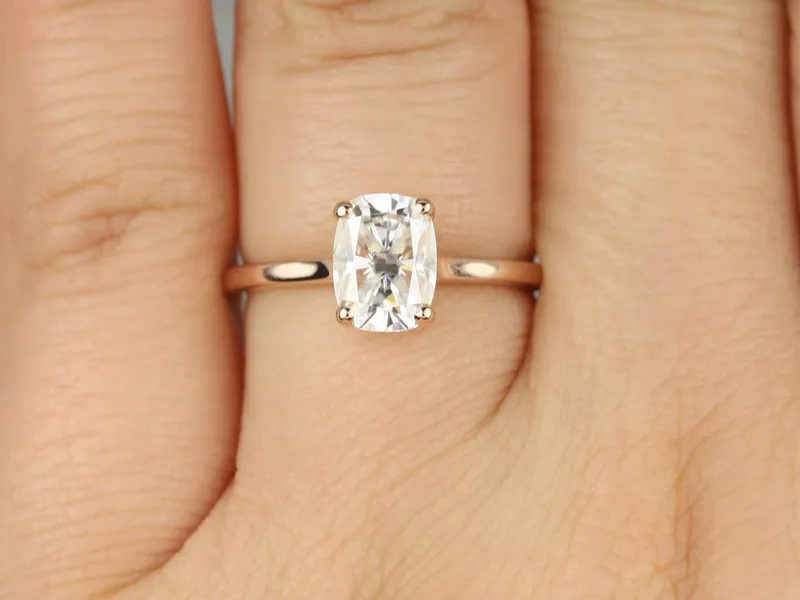 1.50ct Darla 8x6mm 14kt Rose Gold Forever One Moissanite Minimalist Cathedral Elongated Cushion Solitaire Engagement Ring view 4