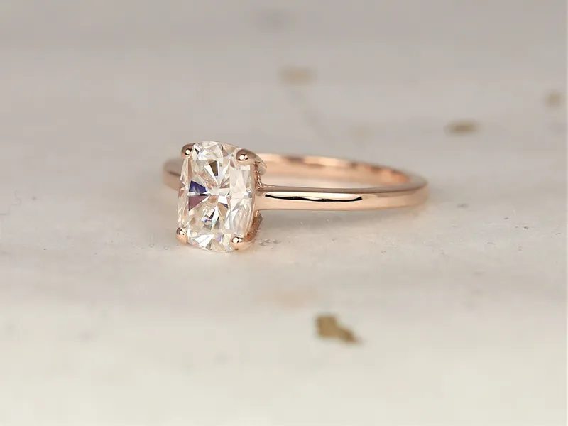 1.50ct Darla 8x6mm 14kt Rose Gold Forever One Moissanite Minimalist Cathedral Elongated Cushion Solitaire Engagement Ring cushion cut engagement ring