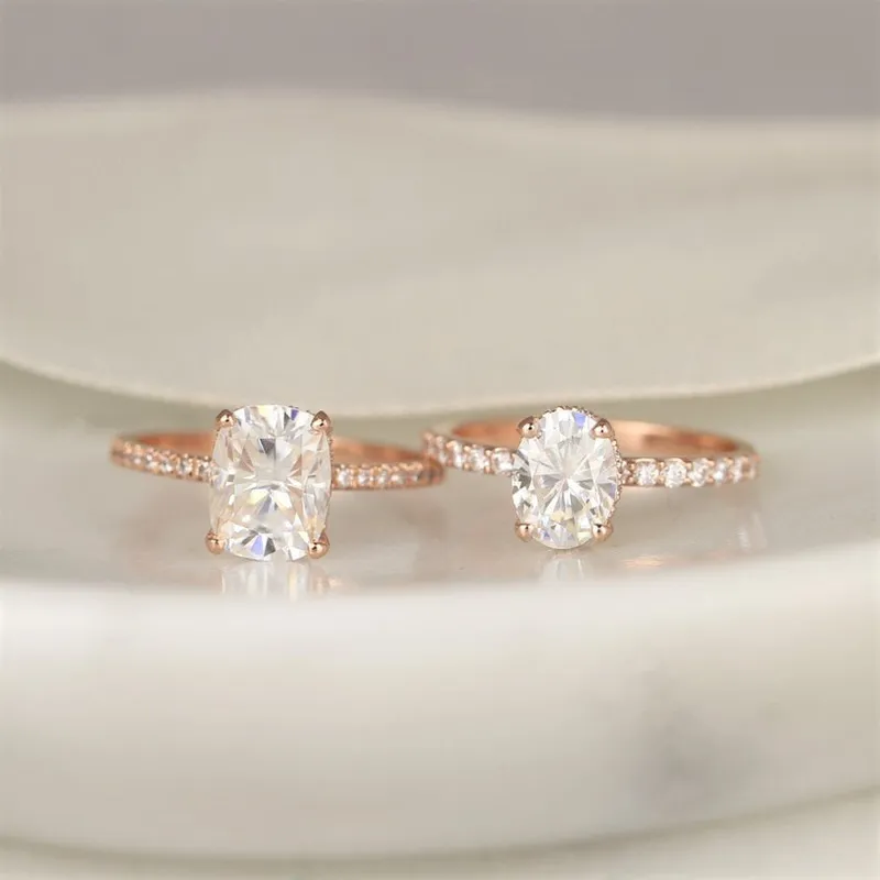 1.50ct Vera 8x6mm 14kt Rose Gold Moissanite Diamond Scarf Oval Halo Solitaire Ring vy 4