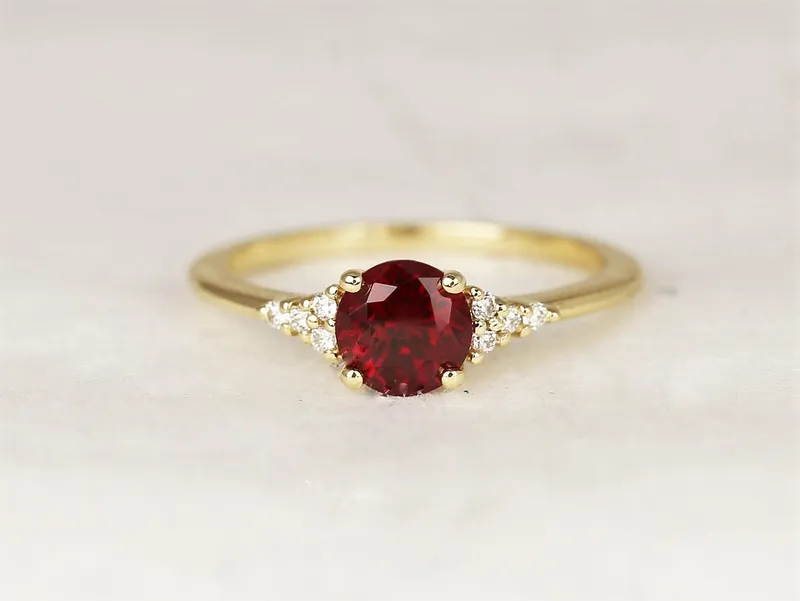 Malia 6mm 14kt Gold Ruby Diamond Art Deco Cluster Ring view 2