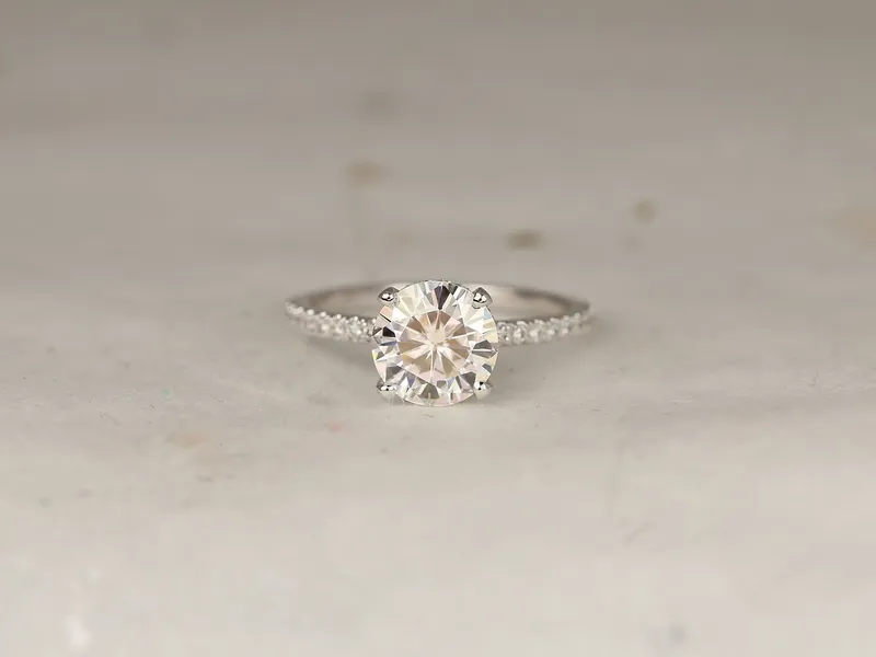 2ct EXTRA LOW Vanessa 8mm 14kt Gold Moissanite Diamond Hidden Halo Round Solitaire Ring view 5