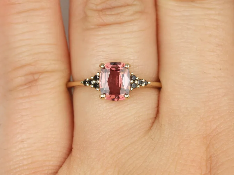 1.35ct Ready to Ship Marlow 14kt Gold Rustic Rose Red Sapphire Black Diamond Cluster Ring vy 6