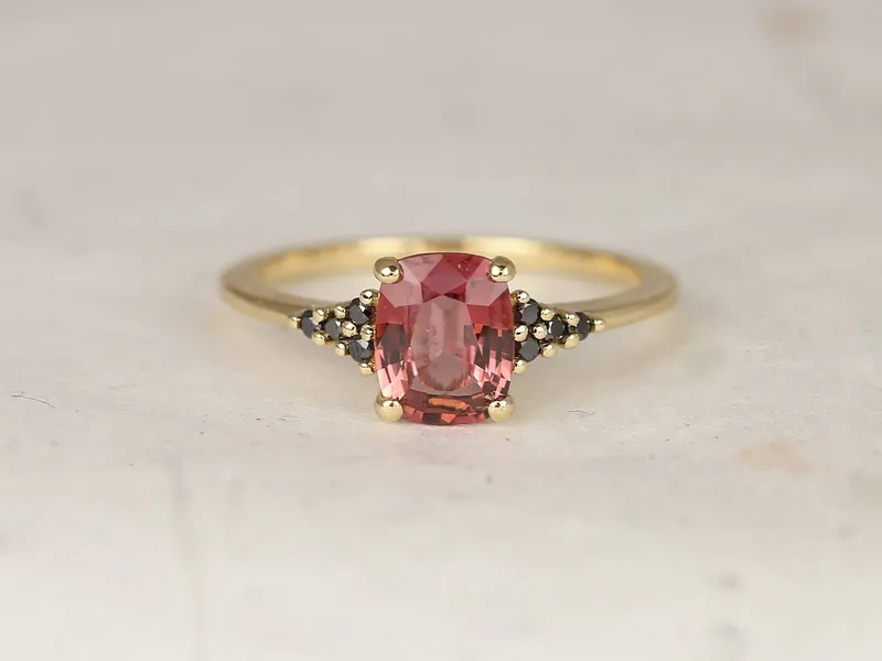 1.35ct Ready to Ship Marlow 14kt Gold Rustic Rose Red Sapphire Black Diamond Cluster Ring vy 3