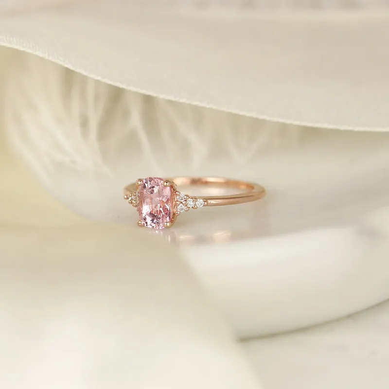 1.35ct Ready to Ship Marlow 14kt Rose Gold Blush Peach Sapphire Diamond Elongated Cushion 3 Stone Cluster Ring vy 2