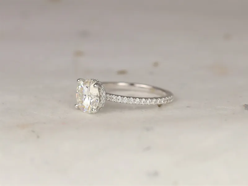 2ct EXTRA LOW Vanessa 8mm 14kt Gold Moissanite Diamond Hidden Halo Round Solitaire Ring view 6