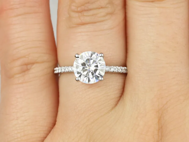 2ct EXTRA LOW Vanessa 8mm 14kt Gold Moissanite Diamond Hidden Halo Round Solitaire Ring diamond round cut engagement ring