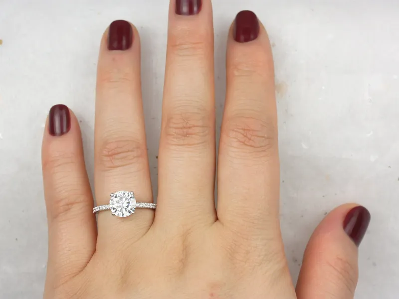 2ct EXTRA LOW Vanessa 8mm 14kt Gold Moissanite Diamond Hidden Halo Round Solitaire Ring view 2