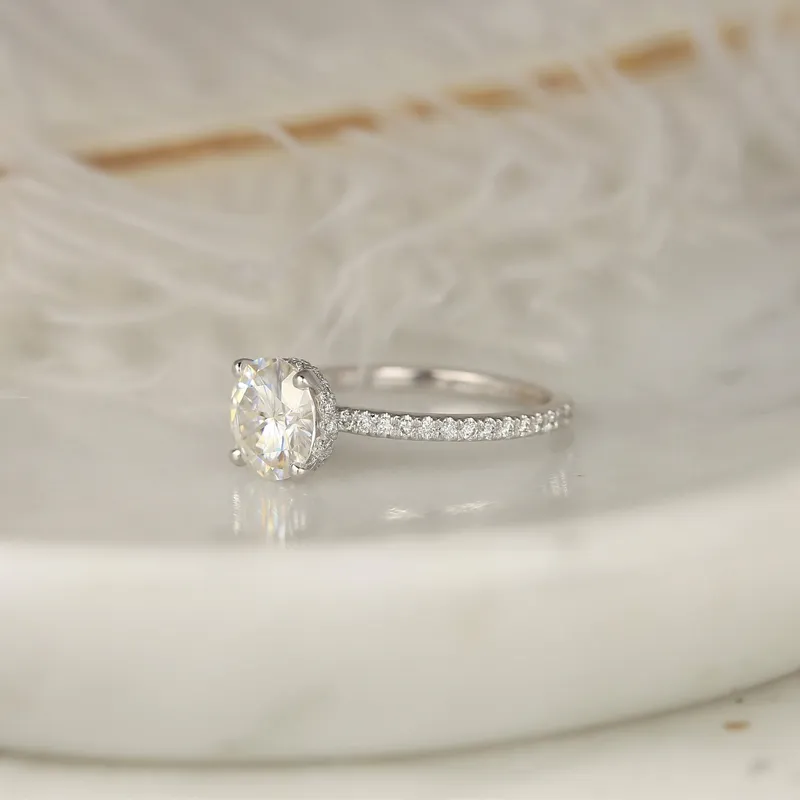 2ct EXTRA LOW Vanessa 8mm 14kt Gold Moissanite Diamond Hidden Halo Round Solitaire Ring view 4