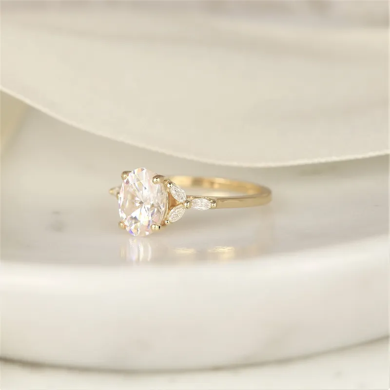 2ct Genesis 9x7mm 14kt Gold Moissanite Diamond Marquise Oval Cluster Ring vy 7