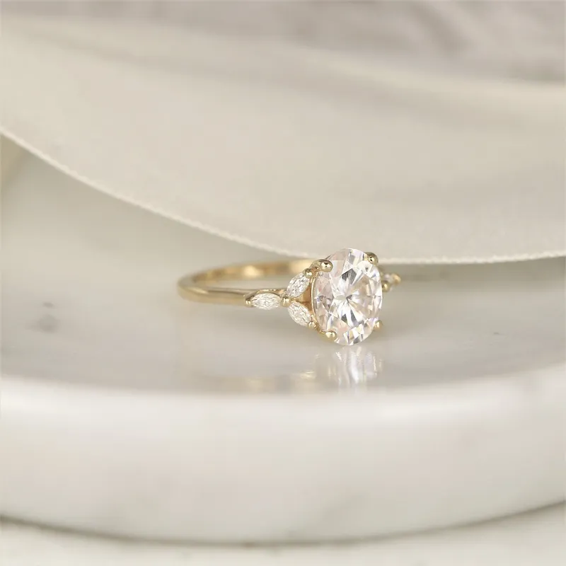 2ct Genesis 9x7mm 14kt Gold Moissanite Diamond Marquise Oval Cluster Ring vy 6
