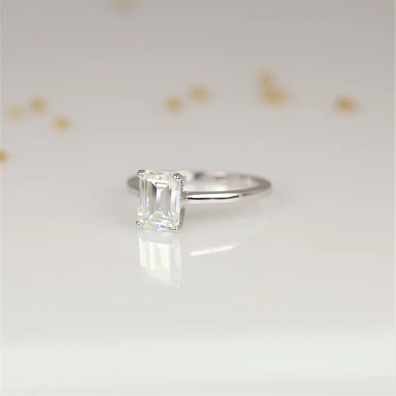 1.75ct Dina 8x6mm 14kt Moissanite Minimalist Emerald Cut Solitaire Ring vy 5