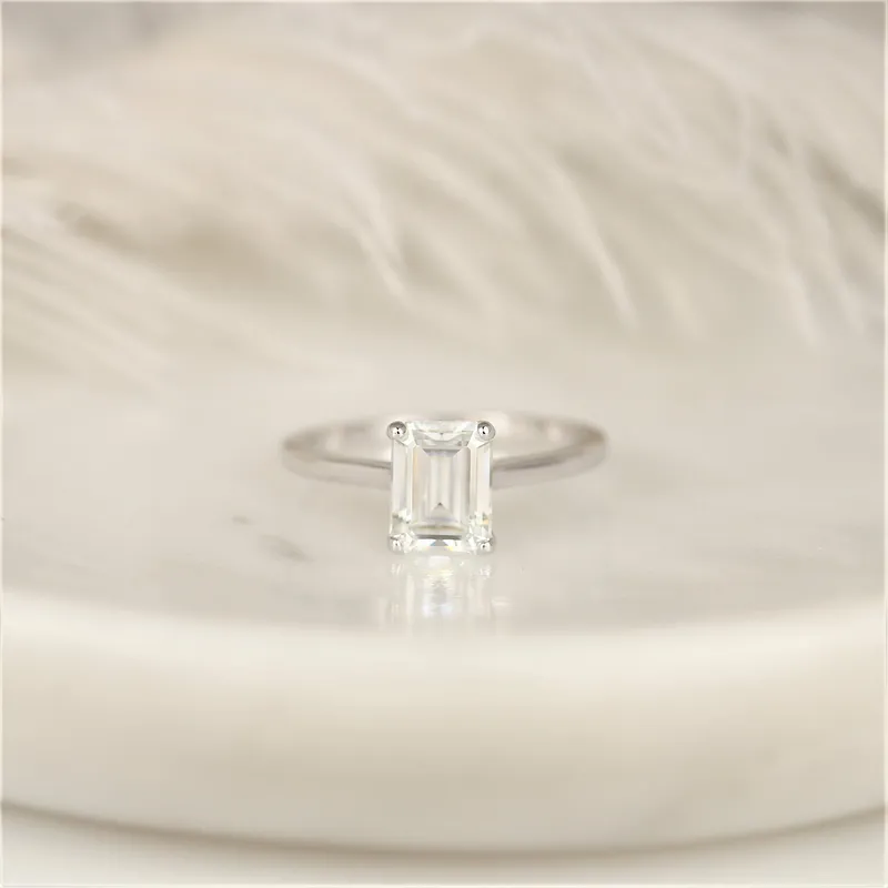 1.75ct Dina 8x6mm 14kt Moissanite Minimalist Emerald Cut Solitaire Ring vy 2