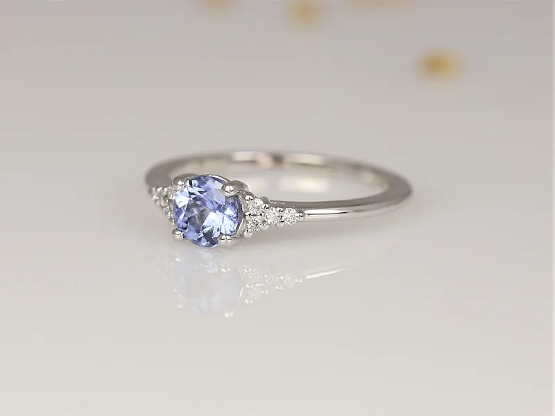0.77ct Ready to Ship Malia 14kt White Gold Icy Cornflower Lavender Sapphire Diamonds Cluster Ring vy 5