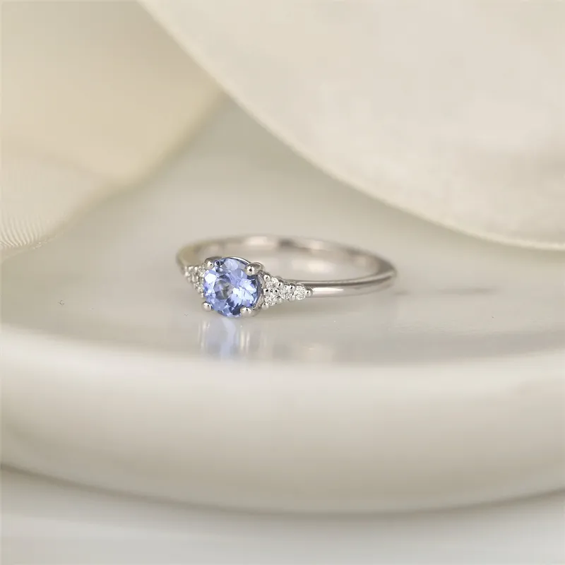 0.77ct Ready to Ship Malia 14kt White Gold Icy Cornflower Lavender Sapphire Diamonds Cluster Ring vy 3