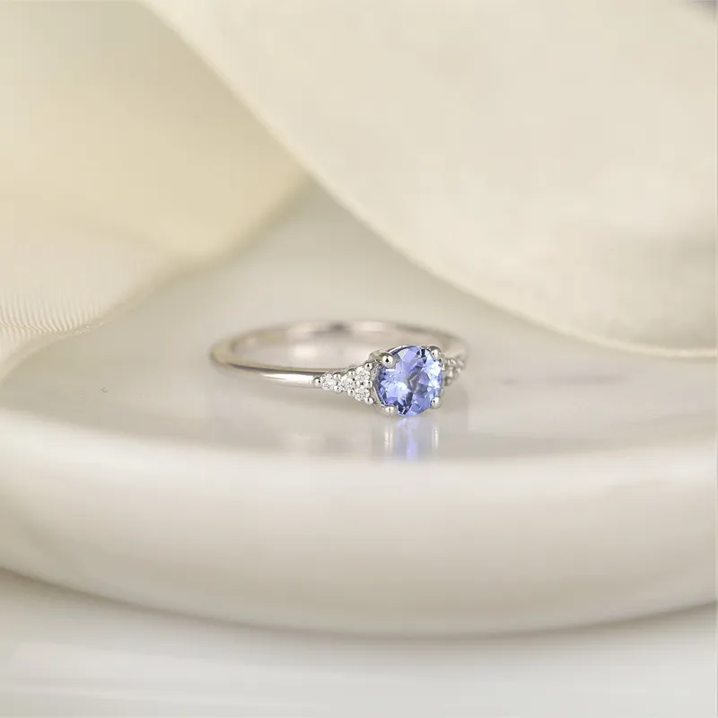 0.77ct Ready to Ship Malia 14kt White Gold Icy Cornflower Lavender Sapphire Diamonds Cluster Ring vy 2