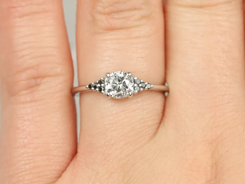 0.72ct Ready to Ship Malia 14kt White Gold Salt & Pepper Diamonds Dainty 3 Stone Cluster Ring vy 7