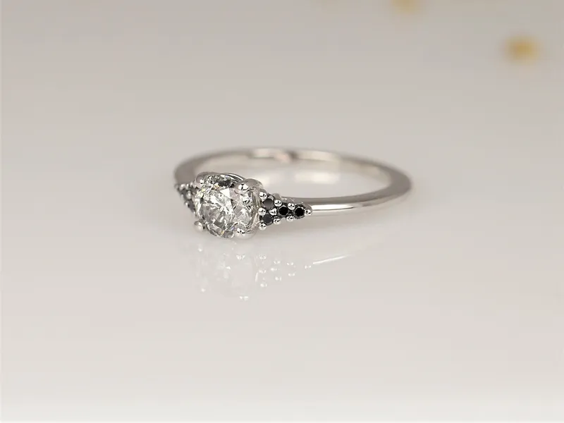 0.72ct Ready to Ship Malia 14kt White Gold Salt & Pepper Diamonds Dainty 3 Stone Cluster Ring vy 5