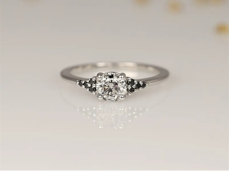 0.72ct Ready to Ship Malia 14kt White Gold Salt & Pepper Diamonds Dainty 3 Stone Cluster Ring vy 4