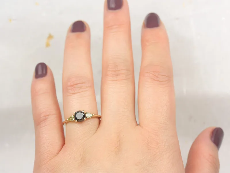 1.06ct Ready to Ship Elise 14kt Gold Black Diamond Unique 3 Stone Ring view 8