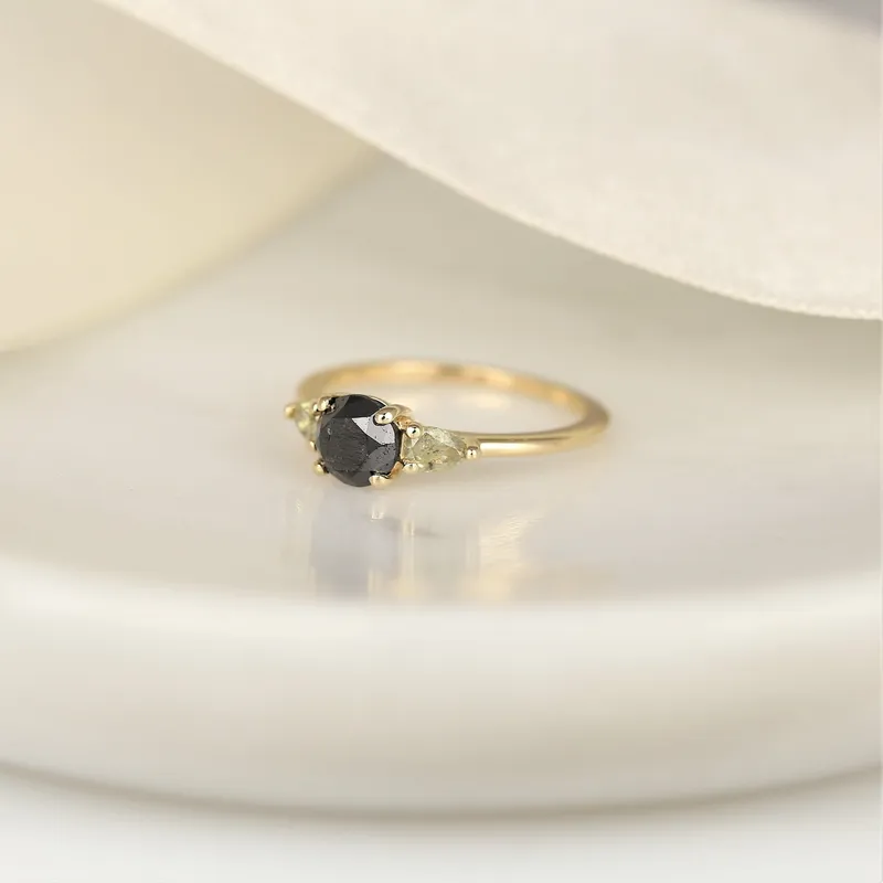1.06ct Ready to Ship Elise 14kt Gold Black Diamond Unique 3 Stone Ring view 3