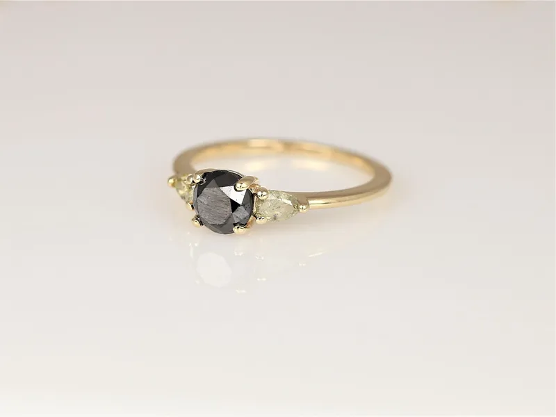 1.06ct Ready to Ship Elise 14kt Gold Black Diamond Unique 3 Stone Ring view 5