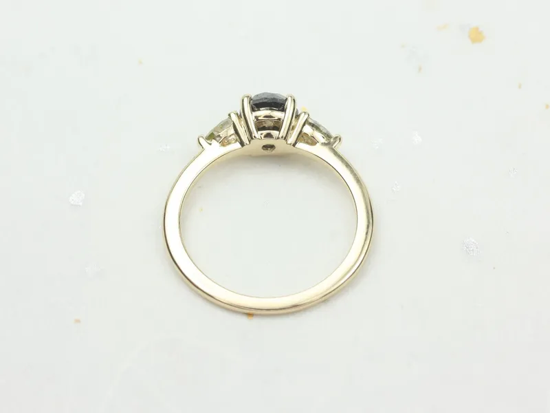 1.06ct Ready to Ship Elise 14kt Gold Black Diamond Unique 3 Stone Ring view 6