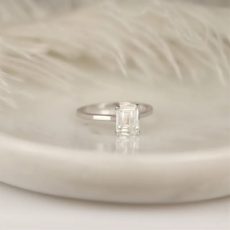 1.75ct Dina 8x6mm 14kt Moissanite Minimalist Emerald Cut Solitaire Ring vy 3