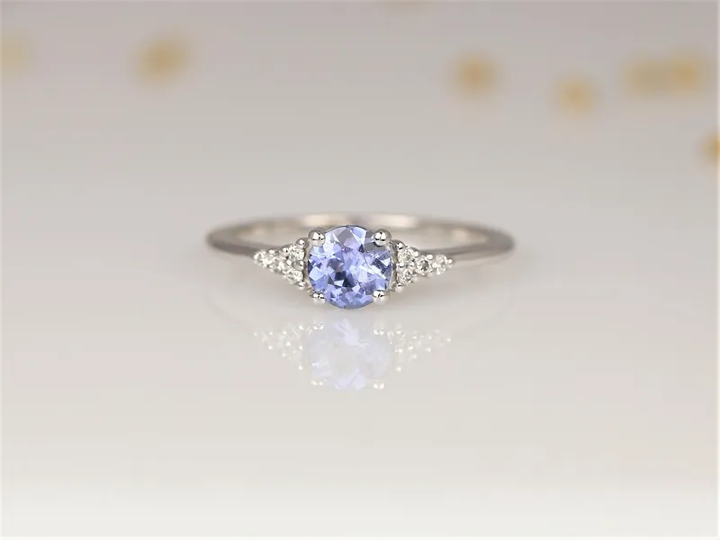 0.77ct Ready to Ship Malia 14kt White Gold Icy Cornflower Lavender Sapphire Diamonds Cluster Ring vy 4