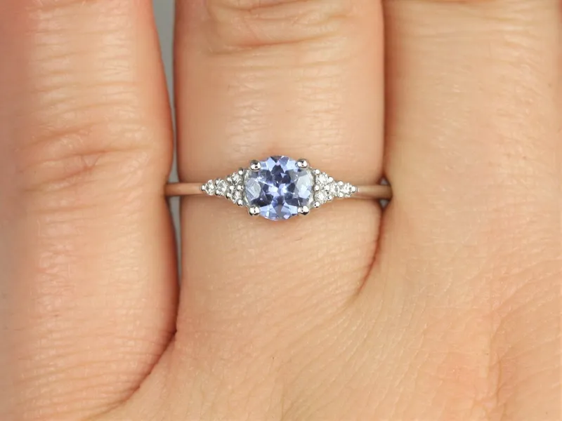 0.77ct Ready to Ship Malia 14kt White Gold Icy Cornflower Lavender Sapphire Diamonds Cluster Ring vy 7