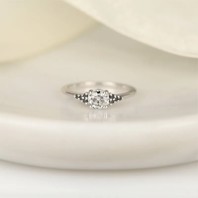 0.72ct Ready to Ship Malia 14kt White Gold Salt & Pepper Diamonds Dainty 3 Stone Cluster Ring vy 2
