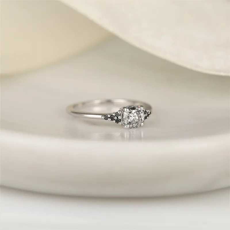 0.72ct Ready to Ship Malia 14kt White Gold Salt & Pepper Diamonds Dainty 3 Stone Cluster Ring vy 3