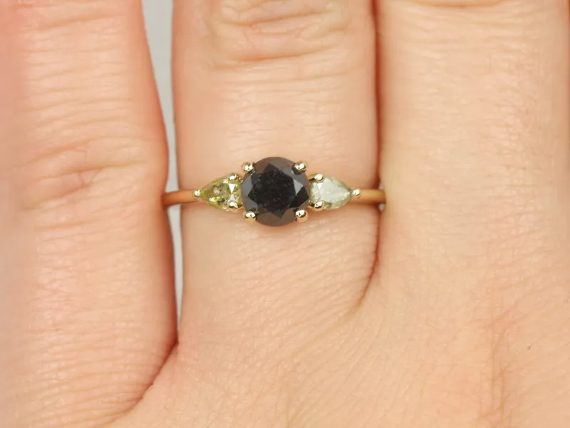 1.06ct Ready to Ship Elise 14kt Gold Black Diamond Unique 3 Stone Ring view 7