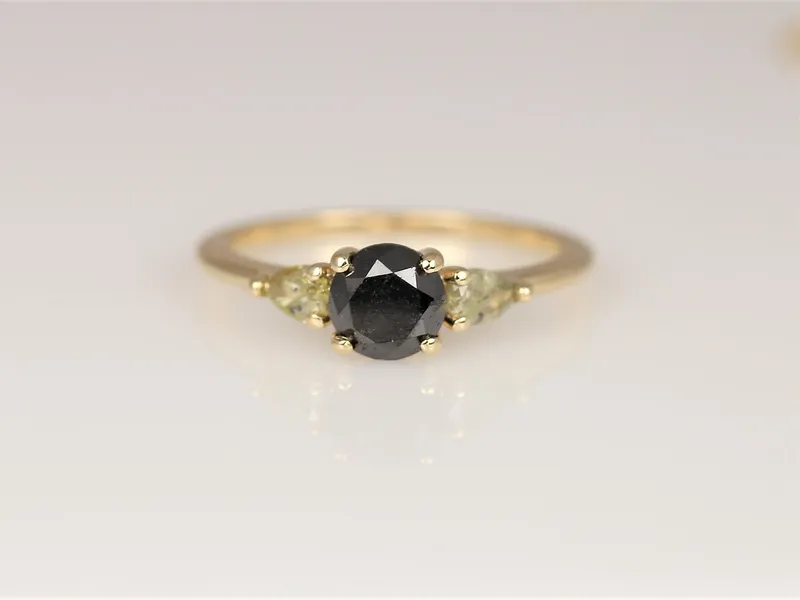 1.06ct Ready to Ship Elise 14kt Gold Black Diamond Unique 3 Stone Ring view 4