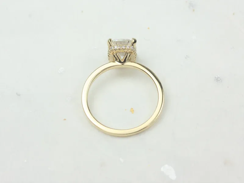 2.30ct LOW Tansy 9x7mm 14kt Gold Moissanite Diamond Cushion Hidden Halo Ring view 4
