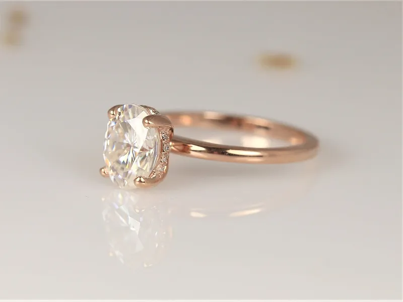 2ct Skylar 9x7mm 14kt Gold Moissanite Diamond Scarf Halo Solitaire Ring view 5
