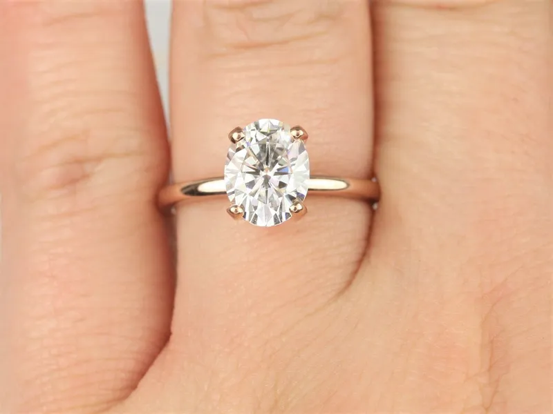 2ct Skylar 9x7mm 14kt Gold Moissanite Diamond Scarf Halo Solitaire Ring view 6