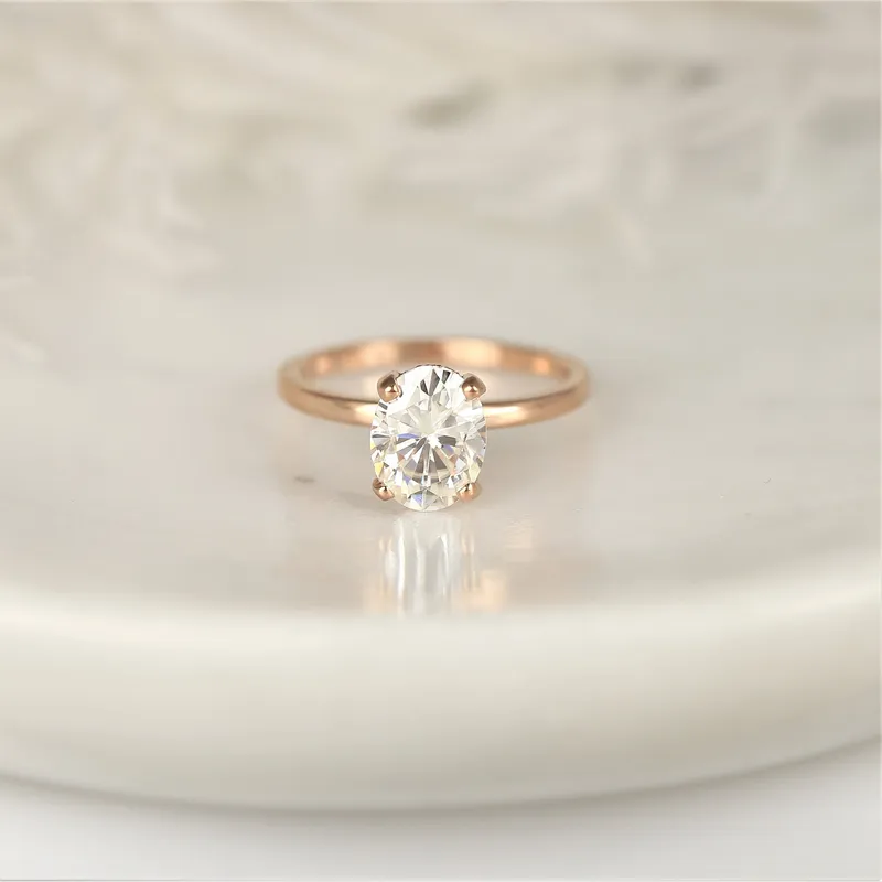 2ct Skylar 9x7mm 14kt Gold Moissanite Diamond Scarf Halo Solitaire Ring view 2