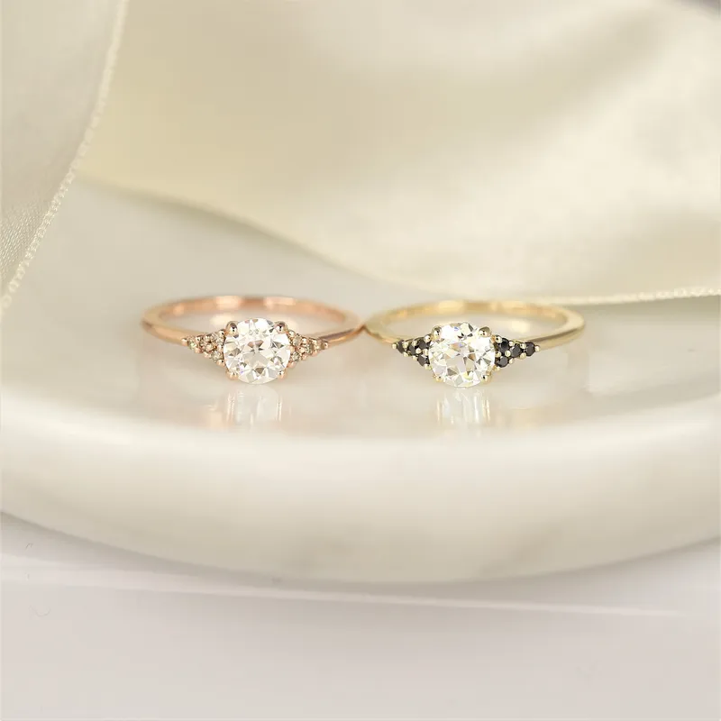 0.70ct Malia 6mm 14kt Gold OEC FB Moissanite Black Diamond Art Deco 3 Stone Cluster Ring view 2