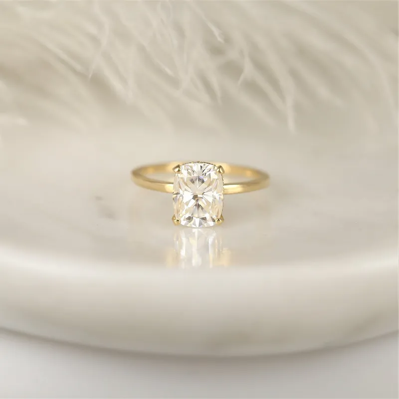 2.30ct LOW Tansy 9x7mm 14kt Gold Moissanite Diamond Cushion Hidden Halo Ring view 2